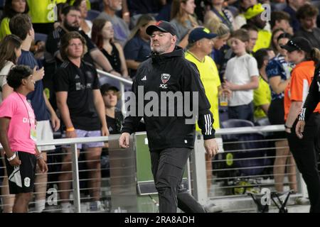 Nashville, Tennessee, USA. 1., Juli 2023. D.C. United Manager Wayne Rooney. Nashville SC besiegt D.C. United 2-0 im GEODIS Park. Kredit: Kindell Buchanan/Alamy Live News. Stockfoto