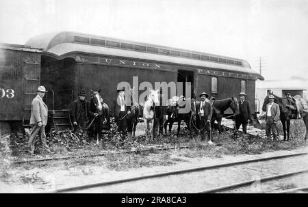 Vereinigte Staaten: c. 1898. Das Spezialauto der Union Pacific Railroad für die Mounted Ranger, organisiert von SPECIAL Agent Timothy Keliher, um die Wild Bunch Gang zu stoppen, angeführt von Butch Cassidy und Sundance Kid. Stockfoto