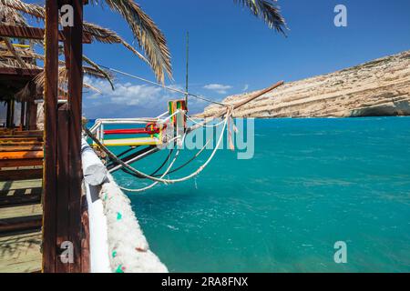 Matala Bay and Beach, Heraklion District, Südkreta, Kreta, Griechenland, Matala, Kreta, Griechenland Stockfoto