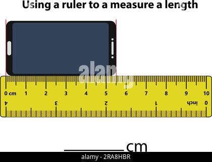 Längenmessung in Zentimetern mit dem Lineal. Arbeitsblatt zur Entwicklung des Bildungswesens. Spiel für Kinder. Puzzle für Kinder. Vektordarstellung. Cartoon-Style Stock Vektor