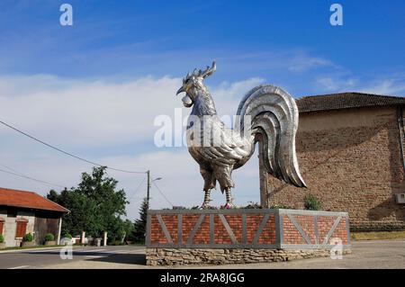 Hahnenskulptur, Bresse, Ain, Rhone-Alpes, Frankreich Stockfoto