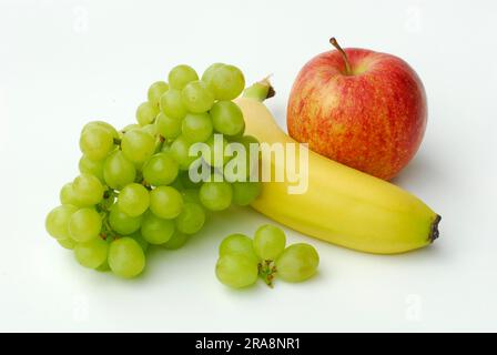 Banane, Trauben und Apfel Stockfoto