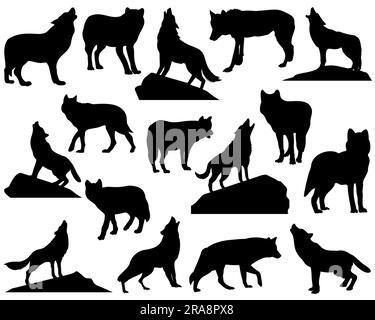 Set von Howling Wolf Silhouette Vector Art auf weißem Hintergrund Stock Vektor