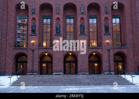 Innenhof und Fassade, Stockholms stadshus, Rathaus, Stockholm, Schweden Stockfoto