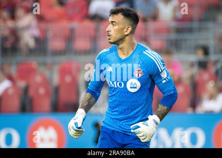 Toronto, Kanada. 01. Juli 2023. Greg Ranjitsingh #18 in Aktion während des Spiels zwischen dem FC Toronto und Real Salt Lake am BMO Field in Toronto. Das Spiel endete 0-1 für Real Salt Lake Credit: SOPA Images Limited/Alamy Live News Stockfoto