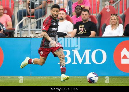 Toronto, Kanada. 01. Juli 2023. Lorenzo Insigne #24 in Aktion während des Spiels zwischen dem FC Toronto und Real Salt Lake am BMO Field in Toronto. Das Spiel für Real Salt Lake endete 0-1 (Foto von Angel Marchini/SOPA Images/Sipa USA). Guthaben: SIPA USA/Alamy Live News Stockfoto