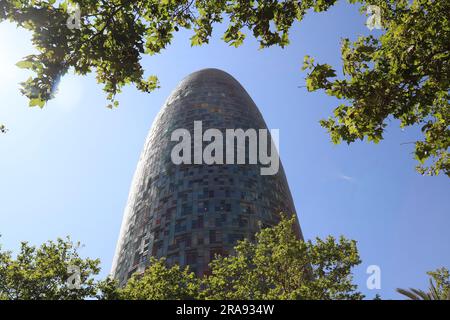 Glories Tower oder Agbar Tower, Barcelona, Spanien, moderner Wolkenkratzer europäischer Stadt Stockfoto