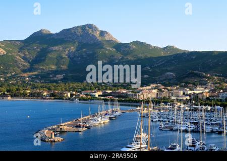 Blick auf den Hafen und die Stadt Calvi auf Korsika. Frankreich Stockfoto