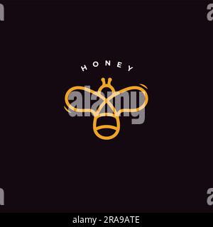 Bee Icon, Honig Logo Vorlage, Honeybee Logo Konzept, Linienform, minimales flaches Symbol, goldgelbe Farbe, natürliches organisches Produkt Stock Vektor
