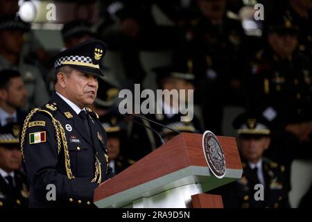 Nicht exklusiv: 30. Juni 2023, Mexiko-Stadt, Mexiko: Der General Commissioner der Nationalgarde, David Cordova Campos, anlässlich des vierten Jahrestags von Stockfoto