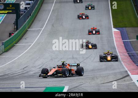 02 DARUVALA Jehan (ind), MP Motorsport, Dallara F2, Action während der 7. Runde der FIA-Formel-2-Meisterschaft 2023 vom 30. Juni bis 2. Juli 2023 auf dem Red Bull Ring in Spielberg, Österreich. Kredit: Independent Photo Agency Srl/Alamy Live News Stockfoto