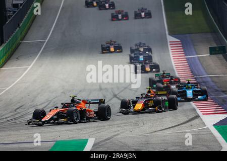 02 DARUVALA Jehan (ind), MP Motorsport, Dallara F2, Action während der 7. Runde der FIA-Formel-2-Meisterschaft 2023 vom 30. Juni bis 2. Juli 2023 auf dem Red Bull Ring in Spielberg, Österreich. Kredit: Independent Photo Agency Srl/Alamy Live News Stockfoto