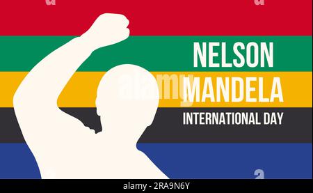 Hintergrund, Banner, Poster und Vorlage für das Design des Nelson Mandela International Day. Farben der südafrikanischen Flagge Stock Vektor