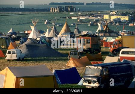 Stonehenge Free Festival bei der Sommersonnenwende, Wiltshire, England, Juni 21. 1979. Das Hippie-Camp, das Festival dauerte drei Tage. 1970S GB HOMER SYKES Stockfoto