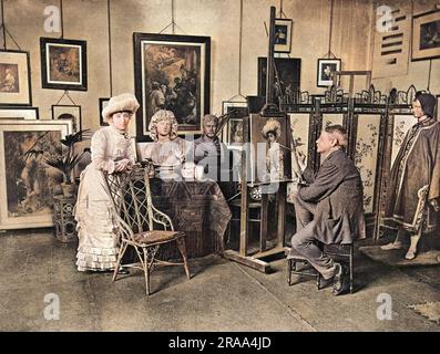 GEORGE ADOLPHUS STOREY (1824 - 1919), Künstler, fotografierte in seinem Atelier, um ein Modell zu malen. Stockfoto