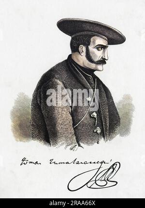 TOMAS ZUMALACARREGUI spanischer Carlist General mit seinem Autogramm Datum: 1788 - 1835 Stockfoto