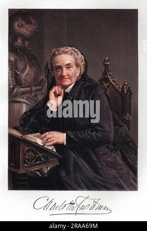 CHARLOTTE CUSHMAN (nee Saunders) (1816 - 1876), amerikanische Schauspielerin und Theatermanagerin, war der erste einheimische Star des amerikanischen Theaters. Mit ihrem Autogramm. Stockfoto