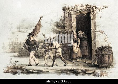 Ein Freiwilliger verlässt sein Haus, um an dem Aufstand teilzunehmen. Datum: 27-29. Juli 1830 Stockfoto