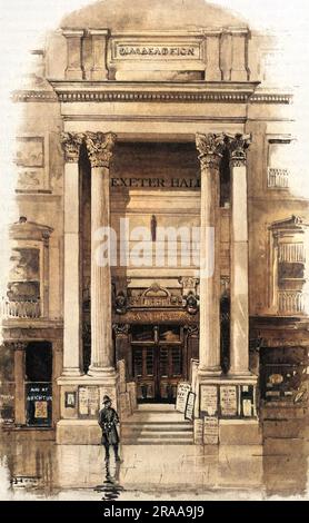 Exeter Hall am Strand, London, 1901. Exeter Hall war das Londoner Hauptquartier der Young Men's Christian Association. Datum: 1901 Stockfoto