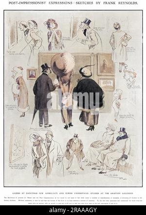 Die Betrachter von Gemälden, die nur wenige schätzen und weniger verstehen, sind Skizzen der „Manet and the Post-Impressionists Exhibition“ aus dem Jahr 1910-11 in den Grafton Galleries. Diese umstrittene Ausstellung führte die moderne Kunst in Großbritannien ein und wurde von Roger Fry organisiert und kuratiert Datum: 1910 Stockfoto