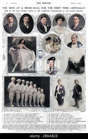 Einige der Besetzung der ersten Royal Variety Show im Palace Theatre, 1912. Datum: 1. Juli 1912 Stockfoto