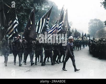 Amerikanische Truppen marschieren im Rahmen der Siegesparade zum Friedenstag am 19.. Juli 1919 durch die Mall in London. Datum: 19.. Juli 1919 Stockfoto