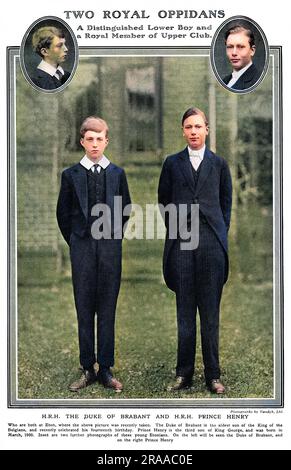 Prinz Henry, Herzog von Gloucester (1900-1974), dritter Sohn von König George V. und Königin Mary, in Uniform in Eton mit dem Herzog von Brabant, später König Leopold III. (1901-1983), ältester Sohn von Albert I., König der Belgier. Datum: 1915 Stockfoto