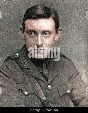 Lieutenant Roland Gerard Garvin (1895-1916), bekannt als GED seiner Familie, vom 7.. Bataillon, South Lancashire Regiment. Ältestes Kind und einziger Sohn des einflussreichen Journalisten, Autors und Redakteurs James Louis Garvin, der von 1908 bis 1947 Redakteur des Beobachters und der Encyclopaedia Britannica war. GED sollte mit einem Geschichtsstipendium an das Christ Church College in Oxford gehen, trat aber Ende August 1914 bei. Er wurde am 23. Juli 1916 im Einsatz getötet, ertappt durch Maschinengewehrfeuer, während er seine Firma gegen die stark befestigten deutschen Stellungen nördlich von Bazentin-le-Petit anführte. Stockfoto