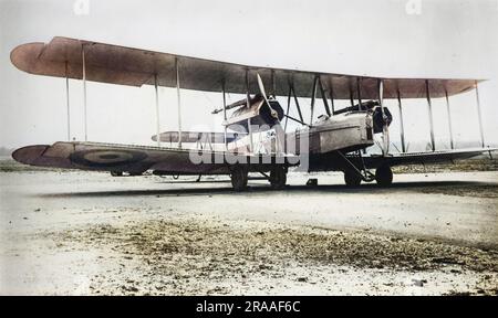 Das schwere Bombenflugzeug Vickers Vimy FB 27A mit zwei Fiat-Triebwerken, das von der RAF während des Ersten Weltkriegs verwendet wurde. Datum: Ca. 1918 Stockfoto