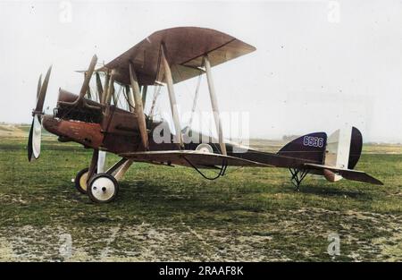 Eine British Royal Aircraft Factory IST ein einsitzendes 12-Flugzeug auf einem Flugplatz, das vom Royal Flying Corps während des Ersten Weltkriegs benutzt wurde. Er hatte einen 150hp RAF 4a-Motor. Datum: 1915-1918 Stockfoto