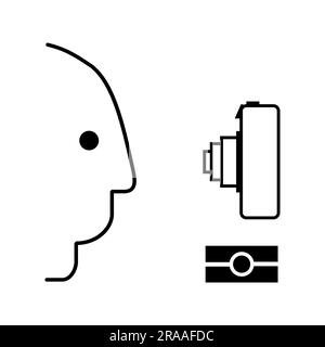 ISO 7001 BP 009: Biometrische Gesichtserkennung. Internationales Standard Public Informationszeichen für Gesichtserkennung. Stock Vektor
