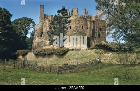 Dirleton Castle, East Lothian, Schottland. Es ist eine mittelalterliche Festung aus dem 13. Jahrhundert. Stockfoto