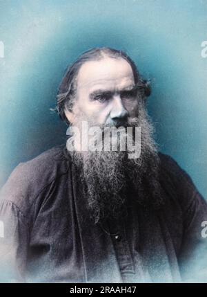 Porträtfoto von Leo Tolstoi. Russische Schriftstellerin, berühmt für die Romane Krieg und Frieden und Anna Karenina. Stockfoto