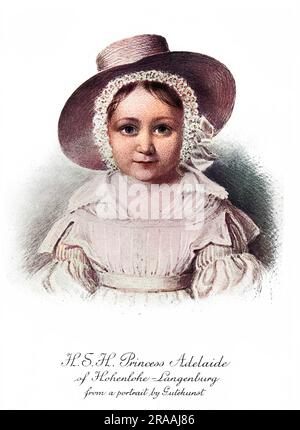Prinzessin Adelheid (Adelaide) von hohenlohe-langenburg (1835-1900), Nichte von Königin Victoria, der Tochter des Victoria's Halbschwester, Prinzessin Feodora von Leiningen und Ernst I., Prinz von hohenlohe-langenburg. Nach einem Vorschlag der Ehe durch den französischen Kaiser Napoleon III. im Jahre 1852, heiratete sie dann Frederik VIII., Herzog von Schleswig-Holstein im Jahr 1856, mit denen sie sieben Kinder hatte. Datum: 1836 Stockfoto