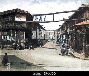 Straßenszene in Shanghai, China. Datum: Ca. 1890 Stockfoto