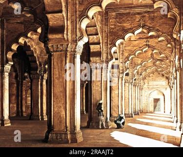 Sehen Sie das Innere des Moti Masjid, auch bekannt als Perlenmoschee, Agra, Indien. Datum: Ca. 1890er Stockfoto