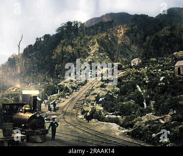 Incline Railway, Denniston, Neuseeland, eine Steilbahn, die Denniston mit Conns Creek verbindet. Datum: Ca. 1890er Stockfoto