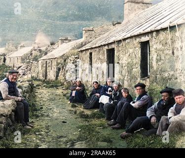 Straßenszene, St. Kilda, Äußere Hebriden, Schottland. Datum: Ende des 19. Jahrhunderts Stockfoto