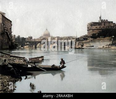 Fischer auf dem Tiber, Rom, Italien. Datum: Ende des 19. Jahrhunderts Stockfoto