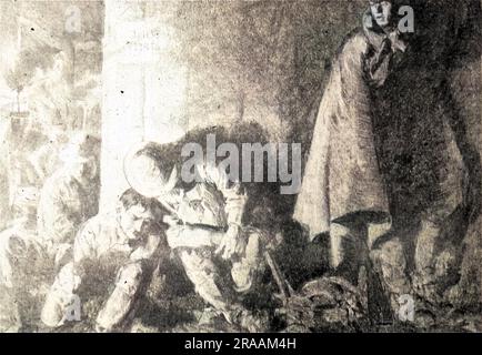 A graben-in the Tunnels, Hill 60, August 1917, von Lieutenant W (will) H Dyson (1880-1938), Australian Imperial Force. Dyson trat der Armee bei, und obwohl er zweimal verwundet wurde, produzierte er eine große Anzahl von Zeichnungen von australischen Soldaten in der Schlacht. 1915 wurde er offizieller australischer Kriegskünstler an der Front. Ausstellungen seiner Kriegskarikaturen fanden in London statt, und im November 1918 veröffentlichte er Australia at war, das einige seiner besten Zeichnungen enthält. Datum: 1917 Stockfoto