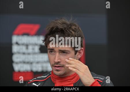 Spielberg, Österreich. 02. Juli 2023. Red Bull Ring Circuit, Spielberg, Österreich, 02. Juli 2023, Nr. 16 Charles Leclerc MC Scuderia Ferrari bei FORMEL 1 ROLEX GROSSER PREIS VON ÖSTERREICH 2023 - Race e PressConference - Formel 1 Championship Credit: Live Media Publishing Group/Alamy Live News Stockfoto