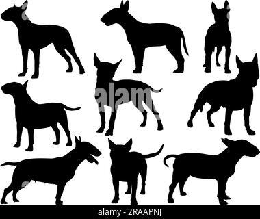 Set mit Bull Terrier Dog Silhouette Stock Vektor