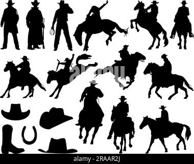 Set Cowboy Silhouette Stock Vektor