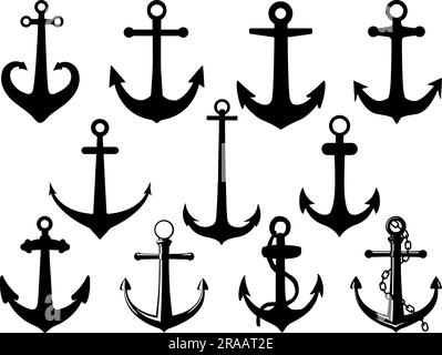 Set mit klassischer Silhouette für Schiffsanker Stock Vektor