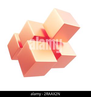 Abstrakte geometrische Form mit isolierten Würfeln auf weißem Hintergrund. 3D-Rendering Stockfoto