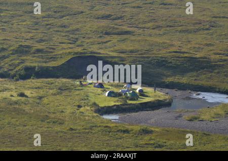 Wilde Camper in der Nähe der Bridge of Orchy in den schottischen Highlands von Schottland, Großbritannien Stockfoto