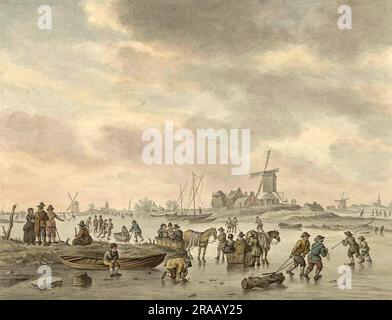 Spaß am Frozen Lake, Skater, Schlitten und Pferde auf dem Eis, 1800, Holland, Historische, digital restaurierte Reproduktion aus einem Original aus dem 19. Jahrhundert / Spaß auf dem zugefrorenen See, Schlittschuhläufer, Schlittenfahrer und Pferde auf dem Eis, 1800, Holland, Historisch, digitales Restaurant Reproduktion von einer Vorlage aus dem 19. Hundert Stockfoto