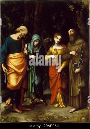 Heilige Peter, Martha, Mary Magdalen und Leonard. Correggio (Antonio Allegri) Ca. 1515. Stockfoto