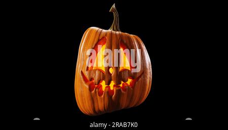 Glühende halloween-Kürbis-Laterne auf schwarzem Hintergrund. 3D-Rendering Stockfoto