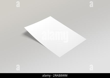 Weißes vertikales Papiermodell, Brief oder Einladung. A4-seitiges Modell. Vorlage für Ihr Design. 3D-Rendering. Stockfoto